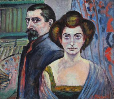 Self-portrait with wife, ca. 1910. Oil on hessian, 60 x 69 cm, at auction (2018)