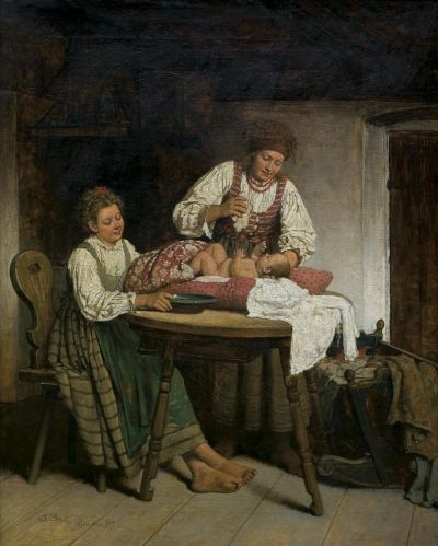 Mutterschaft, München 1877. Öl auf Leinwand, 55,5 x 45,5 cm (im Auktionshandel, Agra Art Warschau, 2014)