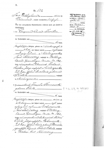 Marriage certificate of Anton Switon and Jozefa Olek, 04.12.1915, with notes on the dates of death of the spouses. - Marriage certificate of Anton Switon and Jozefa Olek, 04.12.1915, with notes on the dates of death of the spouses. 