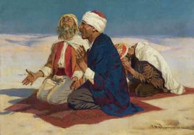 Gebet/Modlitwa, Ägypten 1906-08. Öl auf Leinwand, 50 x 70,5 cm, im Auktionshandel (AgraArt, Warschau, 2021)