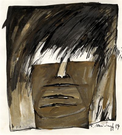 Abb. 3: Hier und dort 21, 1984 - Schwarze und farbige Tusche auf Papier, 31,5x32 cm, Privatbesitz