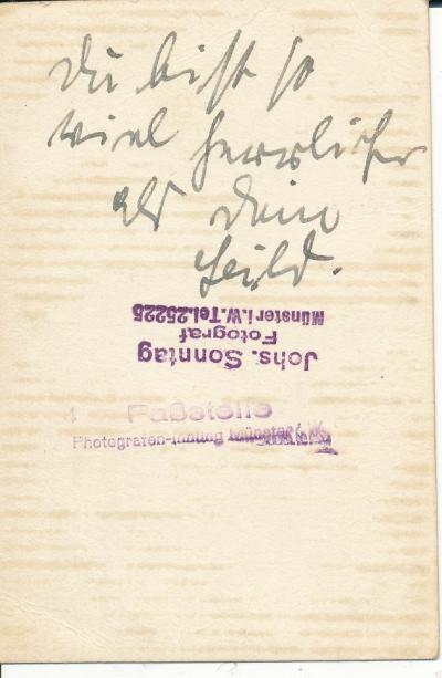 Passfoto Rückseite - Rückseite: Hermann Scheipers, Passfoto, ca. 1925