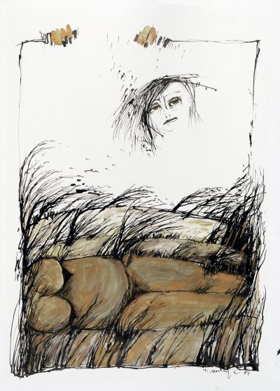 Fig. 12: “Here and There” (Hier und dort) 22, 1984 - Black and coloured ink on paper, 45x63 cm, private collection