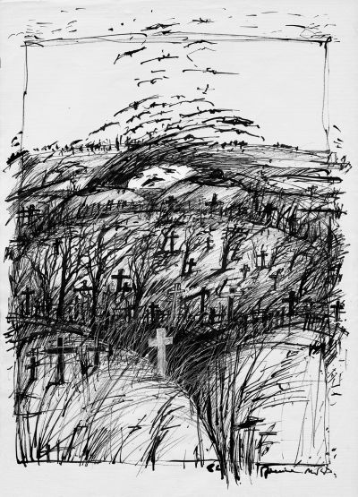 Fig. 14: “Here and There” (Hier und dort) 24, 1984 - Black and white ink on paper, 50x70 cm, private collection