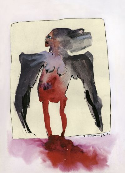 Fig. 15: “Here and There” (Hier und dort) 18, 1983 - Black ink, gouache on paper, 20x29 cm, private collection