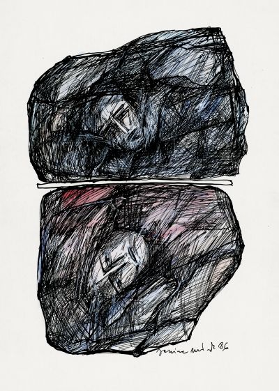 Abb. 16: Hier und dort 6, 1986 - Schwarze und weiße Tusche, Aquarell auf Papier, 27x37,5 cm, Privatbesitz
