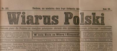 Wiarus Polski mit der Losung „Im Namen Gottes für Glauben und Vaterland!“ („W imię Boże za Wiarę i Ojczyznę!“), Wiarus Polski vom 9. November 1913
