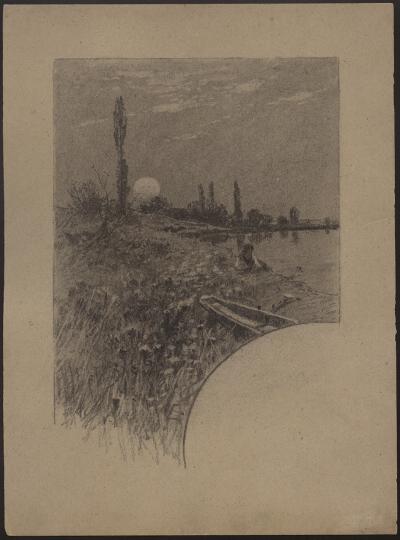 Roman Kochanowski, Girl on the shore of a lake, cover page, draft, black chalk on board, 32 x 23.6 cm