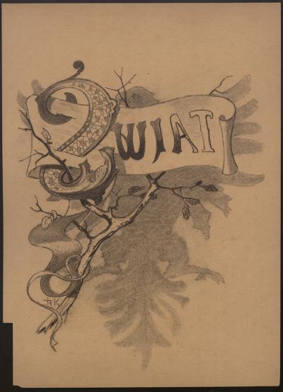 Roman Kochanowski, Umschlagseite der Krakauer Zeitschrift „Świat”, Entwurf, schwarzer Stift auf Papier, 32 x 23,2 cm