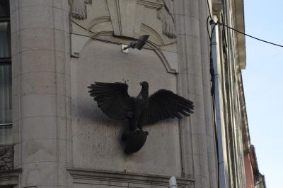 The eagle on the facade of the "Polish pharmacy" in Berlin, 2013
