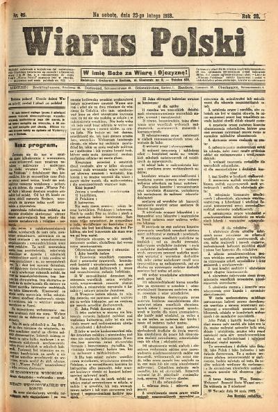 Der Artikel „Unser Programm“ („Nasz program“) im Wiarus Polski vom 23. Februar 1918