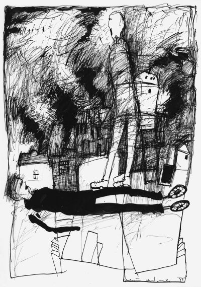 Fig. 40: “It Teeters” (Es taumelt) 5, 1995 - Black ink on paper, 29.5x42 cm, private collection