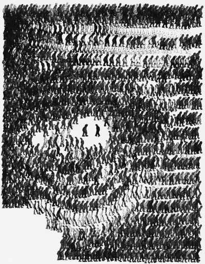 Abb. 45: Fortgang, Exodus 23, 2000 - Schwarze Tusche auf Papier, 32x41 cm, Privatbesitz