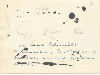 Rückseite des Fotos mit handschriftlichen Bemerkungen von Scheipers