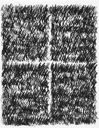 Fortgang, Exodus 18, 2000. Schwarze Tusche auf Papier, 32x41 cm, Emigrationsmuseum Gdynia/Muzeum Emigracji w Gdyni