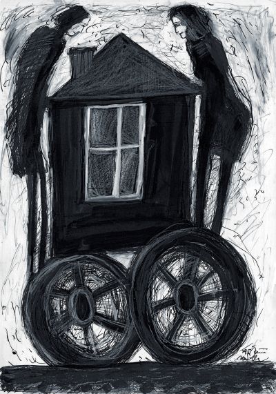 Fig. 69: “Meetings on the Road” (Begegnungen unterwegs) 37, 1995 - Black ink, acrylic, chalk on paper, 29.5x42  cm, private collection