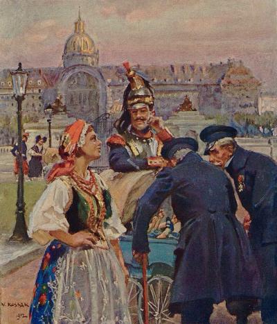 Pożegnanie Walkowej z Paryżem, 1912, ilustracja ze „Wspomnień“ Kossaka