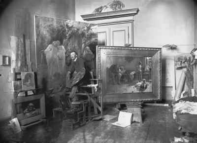 Carl Teufel: Zdzisław Jasiński´s atelier, Munich 1889. Black and white photograph from glass negative, 18 x 24 cm,  Foto Marburg image archive, Image No.: 121.669, Digitisation 2013 (incorrect there: Felix Jasiński)