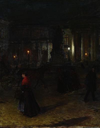 Aleksander Gierymski (1850-1901): Der Max-Joseph-Platz in München bei Nacht, 1890. Öl auf Leinwand, 75,5 x 61 cm.
