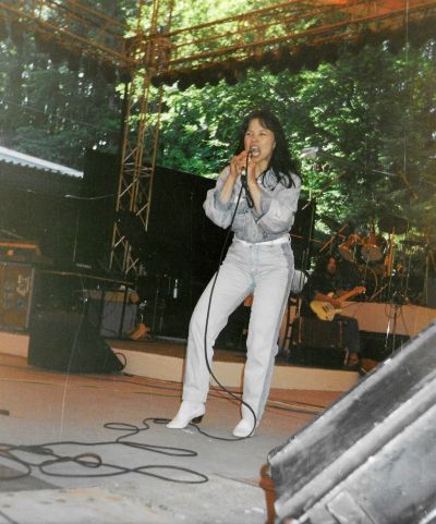 Karin Stanek bei der Probe auf der Zoppoter Waldbühne, 1991