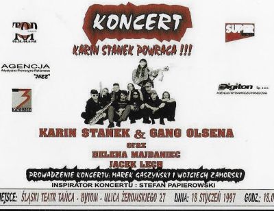 Plakat koncertu Karin Stanek z Gangiem Olsena, 1997 r.