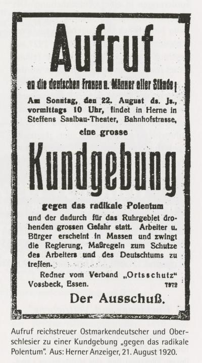 Call against radical ‘Polishness’, newspaper advert, 1920