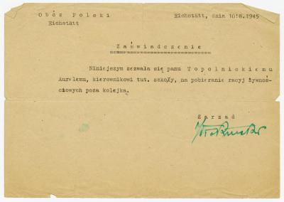 Dokument Nr. 7 - Bescheinigung 10.8.1945 
