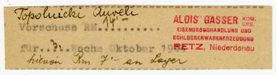 Bescheinigungen über Gehaltsvorschüsse, Oktober 1944, 3 Wochen 
