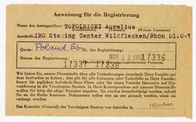 Anweisung für die Registrierung, 14.11.1950