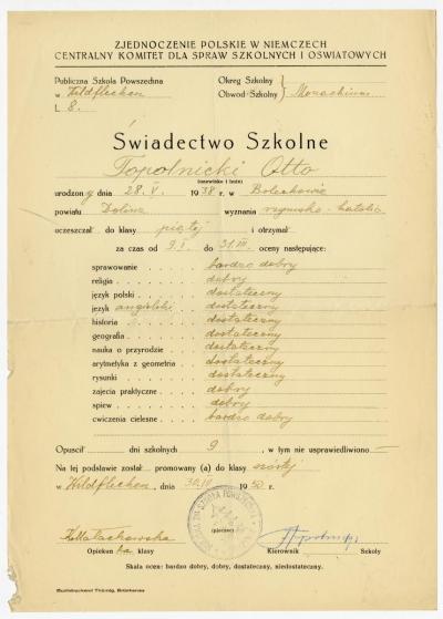 Volksschulzeugnis 5. Klasse, 30.4.1950 