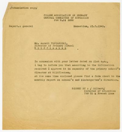 Ein Brief an A. Topolnicki, 25.7.1949
