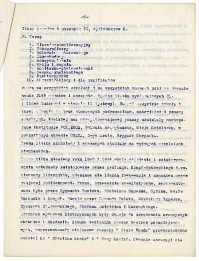 Dokument Nr. 69/5 - Bericht über die Entstehung und Entwicklung des kulturellen, schulischen und organisatorischen Lebens der polnischen DP`s in Wildflecken, 8 Seiten.  