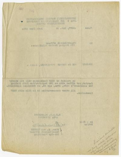 Dokument Nr. 86/2 - Auf der Rückseite handschriftlicher Eintrag: Der Vertrag wurde geändert, dass nun Irma darin aufgenommen wurde, und zwar am gleichen Tag, als wir die Benachrichtigung erhalten haben, d.h. am 6.7.50.  