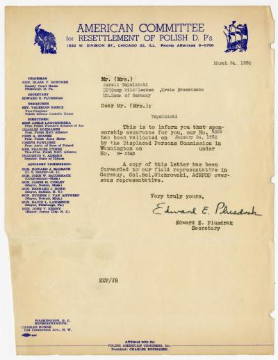 Information über die Bestätigung der Bürgschaft, 24.März 1950