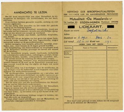 Dokument Nr. 107/1 - Niederländische Krankenkassenkarte ausgestellt für Topolnicki am 18.6.1946. 