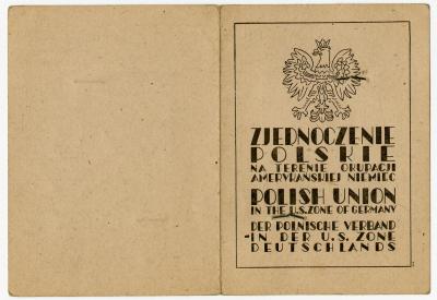 Dokument Nr. 110/1 - Mitgliedsausweis von A. Topolnicki des Polnischen Verbandes (Polnische Union) in der US-Zone Deutschlands. 