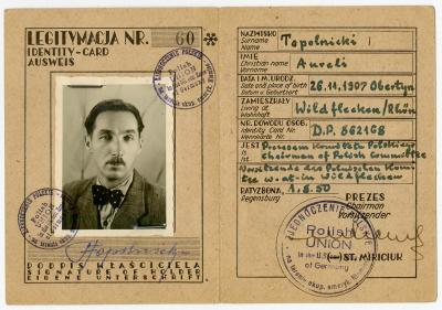 Mitgliedsausweis von A. Topolnicki, 1.5.1950