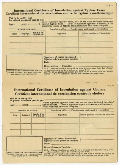 Dokument Nr. 111/4 - Internationales Impfbuch von A. Topolnicki mit Lichtbild und Einträgen: Impfung gegen Pocken am 7.2.1951 in Schweinfurt. Keine Einträge über sonstige Impfungen.  