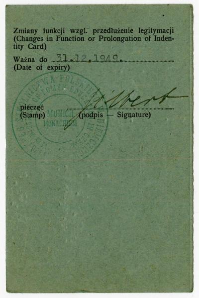 Dokument Nr. 128/4 - Dienstausweis mit Lichtbild von A. Topolnicki, ausgestellt  vom  Zentralkomitee für Schul- und Bildungsangelegenheiten des Polnischen Verbandes in Deutschland, gültig bis 31.12.1948. 