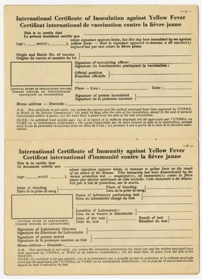 Dokument Nr. 130/3 - Internationales Impfbuch von Irma Topolnicka mit Lichtbild und Einträgen: Impfung gegen Pocken am 7.2.1951 in Schweinfurt.  