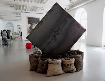 Jannis Kounellis (1936-2017): Untitled, 1993. Coal, sacks, steel