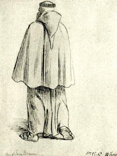 Daniel Chodowiecki: Ein Mönch. Rückansicht, 1773 (Lichtdruck, aus: Von Berlin nach Danzig. Eine Künstlerfahrt …, Berlin 1895. Originalzeichnung in der Akademie der Künste, Berlin, Inv. Nr. Chodowiecki 40)