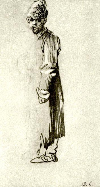 Daniel Chodowiecki: Drei polnische Flößer, 1773 (Lichtdruck, aus: Von Berlin nach Danzig. Eine Künstlerfahrt …, Berlin 1895. Originalzeichnung in der Akademie der Künste, Berlin, Inv. Nr. Chodowiecki 44)
