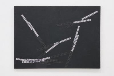 Ryszard Waśko: Black Film No. 3, 1983. Oil and mixed technique on canvas. Private owner. Courtesy Galerie m Bochum.