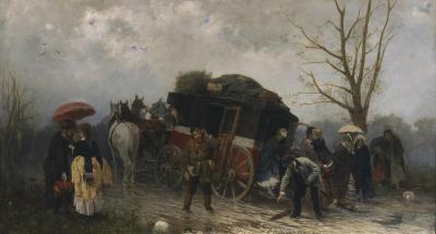 Wypadek w podróży [Reisemalheur], 1873, Öl auf Leinwand, 56,5 x 101 cm
