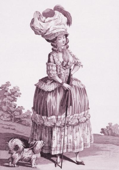 Lady Walking Her Dog nach Claude Louis Desrais, 2012. Pigment-Print auf Alu-Dibond, 144 x 100 cm.