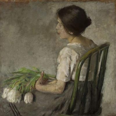 Olga Boznańska (1865-1940): Dziewczyna z tulipanami, 1898, olej na tekturze, 71 x 73 cm