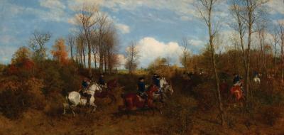 Maksymilian Gierymski: Parforce Hunt, 1874. Oil on canvas, 96.5 x 192 cm.