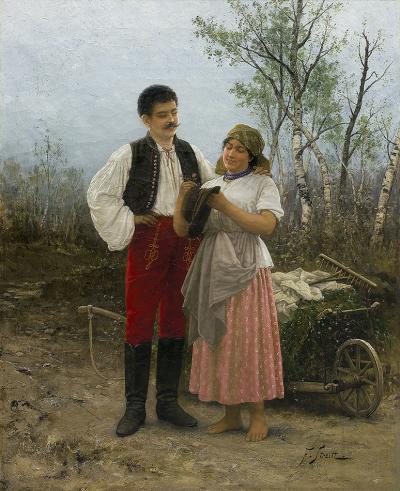 Abb. 16a: Franciszek Streitt - Franciszek Streitt: Eine Blume für den Hut, um 1889. Öl auf Leinwand, 72,5 x 58,5 cm, im Auktionshandel