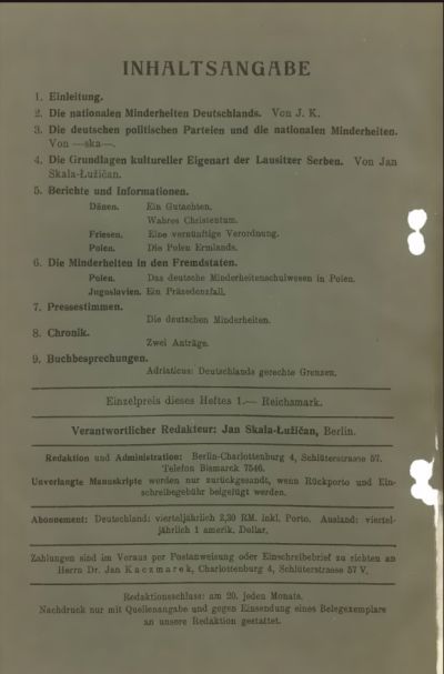 Kulturwille, Mai 1925, Inhaltsverzeichnis